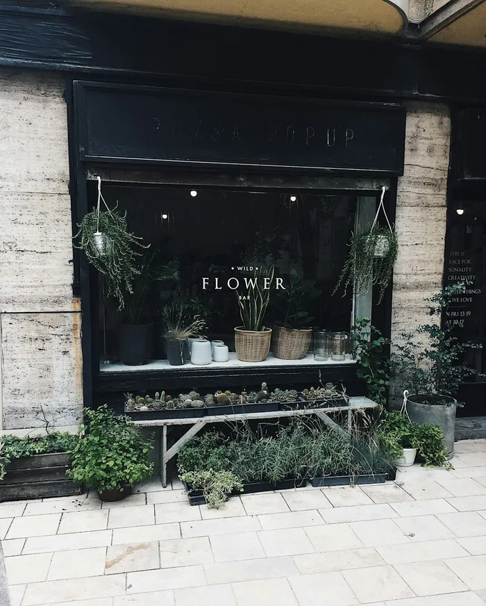 Vitrine du fleuriste garnie de bouquets et compositions